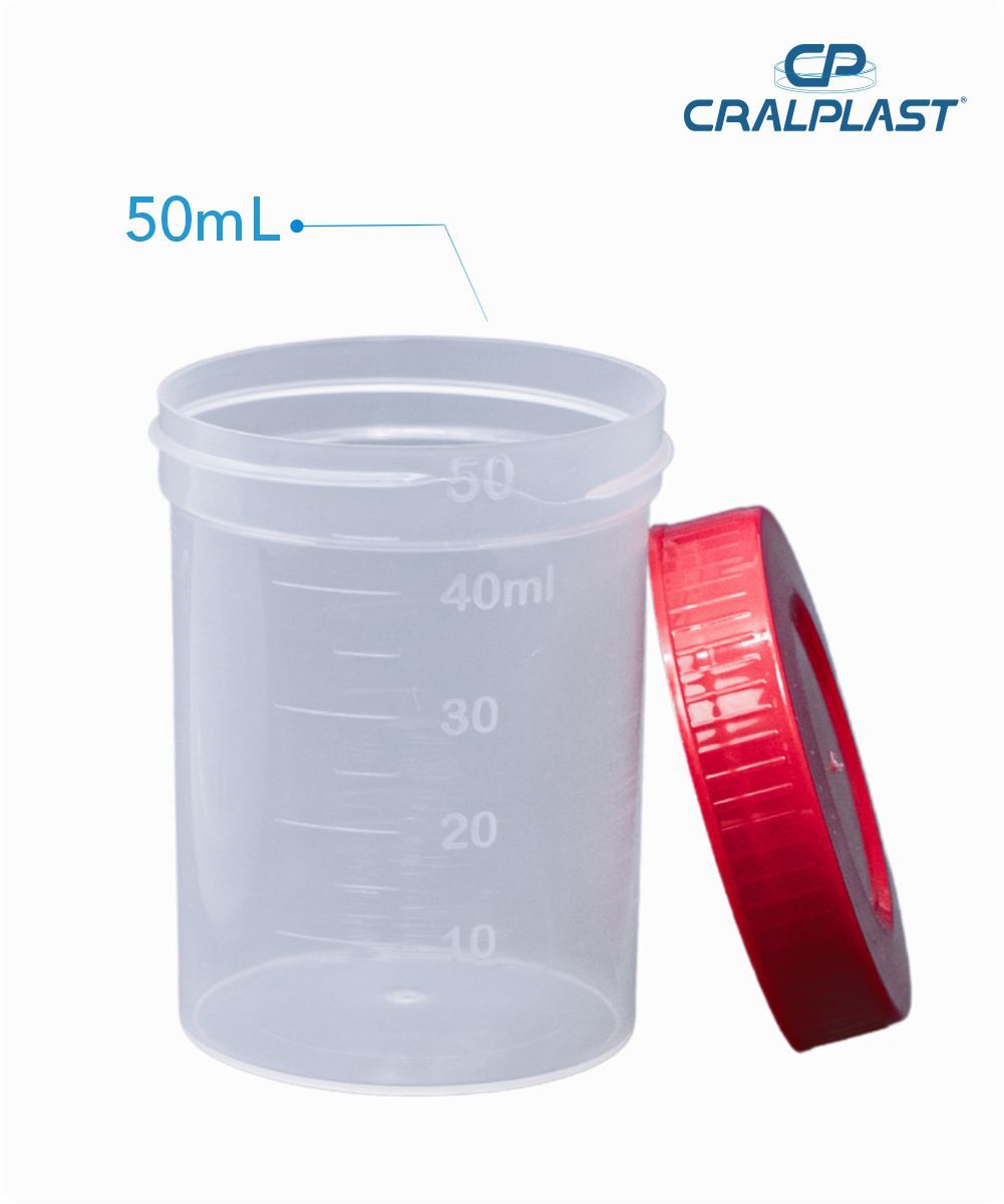 Coletor de urina 50mL individual  tampa vermelha